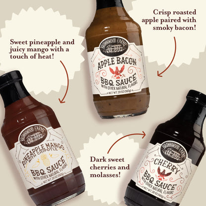 Brownwood Farms BBQ Sauce, Made in Small Batches, Sweet and Tangy, Great on Fries, Meatloaf, Burgers, Glaze, Real Ingredients 20oz (3 Count, Variety)