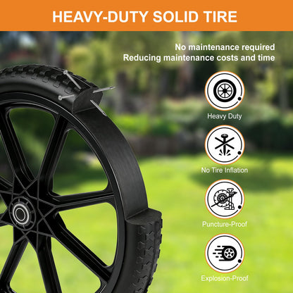 20 Inch Flat Free Tire and Wheel - Wheelbarrow Wagon Cart Wheels Replacement with 3/4" & 5/8" Bearing Parts for Yard Lawn Garden and Wheel Barrow Trailer (20" 2 Pack) (20 Inch - 2Pcs)
