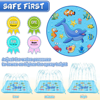 Growsland Splash Pad for Toddlers, Outdoor Sprinkler for Kids, 67" Summer Water Toys Inflatable Wading Baby Pool Fun Gifts for 3 4 5 6 7 8 9 Years Old Boy Girl Backyard Garden Lawn Outdoor Games