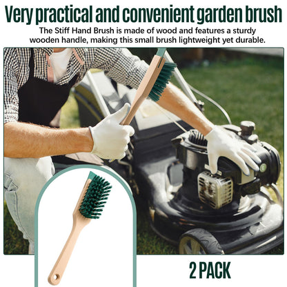 CroBlissful 2 Pcs Heavy Duty Scrubbing Brush Stiff Bristle Brush with Wood Handle and Scraper for Lawn Mower Deck Scraper Cleaning Outdoor Boot Scrub Brushes