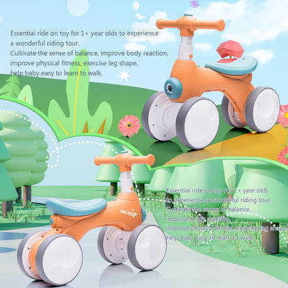 Baby Toddler Balance Bike with Bubble Machine for 1 Year Old Children,4 Wheels Kids Balance Bike w/Bubble Maker,Kids Ride on Toys,Headlight for Ages 12-36 Months Boys Girls (Orange&Green)