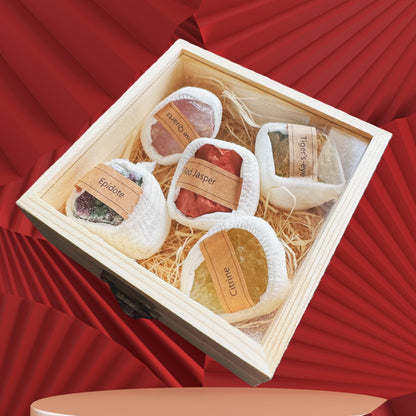 Natural Crystal Raw Stone Ore Specimen Set Wooden Box, Science Teaching Mineral Rock Set, a Very Good Christmas or New Year Gifts for Friends, Classmates or Sons and Daughters