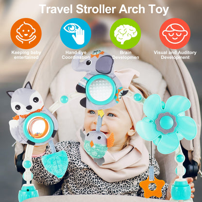 Lynncare Adjustable Arch Bassinet Toys for Infant & Toddlers, Stroller Arch, Baby Crib Toys with Fascinating Hanging for Stimulating Baby’s Senses and Developing Motor Skills