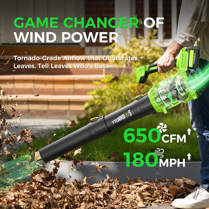 Leaf Blower Cordless, 650CFM Electric Leaf Blower with 2 x 5.0Ah Batteries and Charger, 6-Speed Modes, Brushless Motor, Powerful Blowers for Lawn Care, Yard, Patio, Dust, Blowing Leaves
