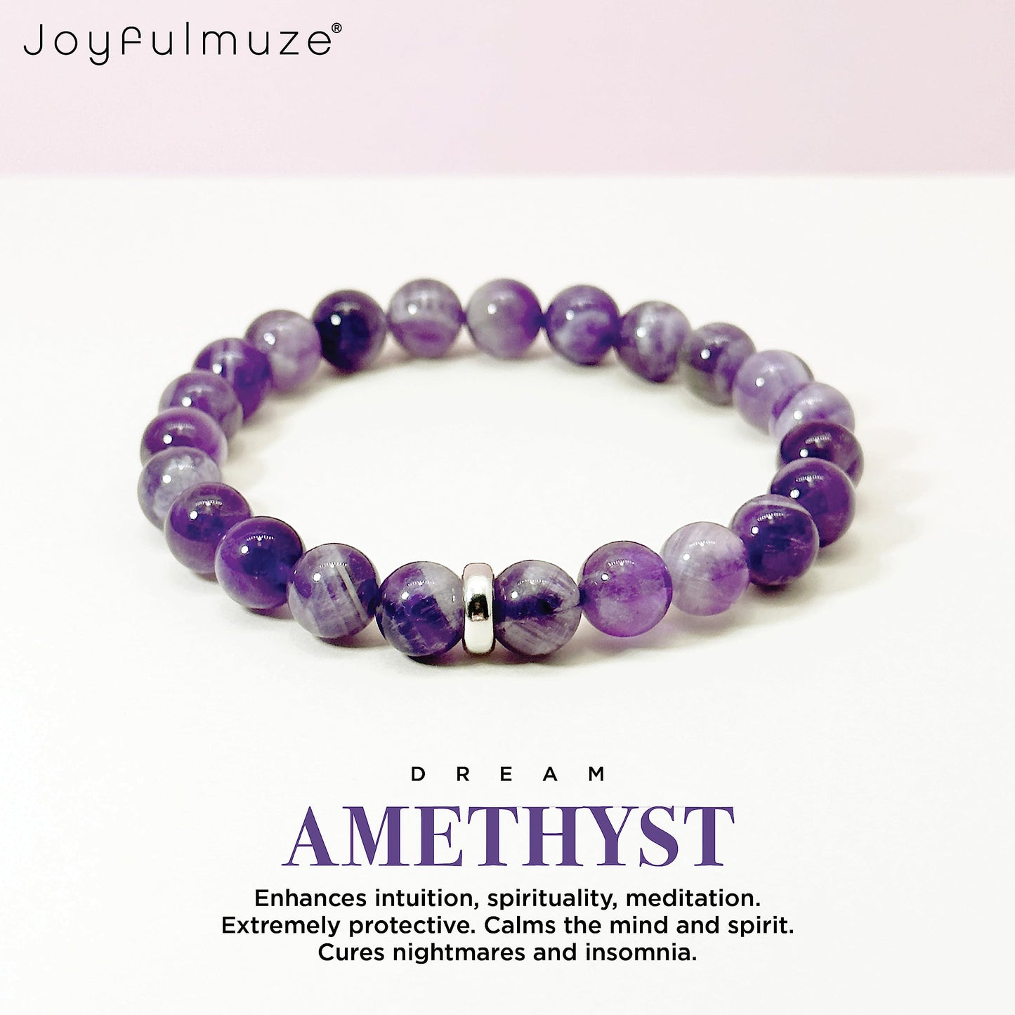 Joyfulmuze Genuine Dream Amethyst, Handmade Stackable Stretch Bracelet, Simple Natural Purple Quartz, Healing Chakra Bracelet, Gifts for Women, 17cm (Dream-Amethyst)