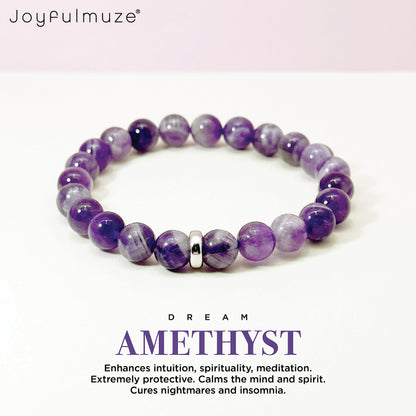 Joyfulmuze Genuine Dream Amethyst, Handmade Stackable Stretch Bracelet, Simple Natural Purple Quartz, Healing Chakra Bracelet, Gifts for Women, 17cm (Dream-Amethyst)