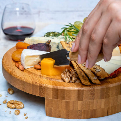 Bamboo Cheese Board and Knife Set - 10 inch Round Charcuterie Board, Serving Tray, Platter, Wood Cheese Set - Gift Idea - BlauKe®