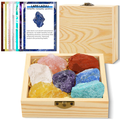 Healing Crystals for Beginners – 7 Chakra Stones and Crystals Healing Collection -Including Amethyst, Rose Quartz, Lapis Lazuli, etc.with Guide Book, Natural Raw Crystals for Meditation