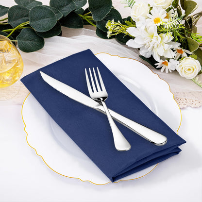 SuperO Set of 80 Cloth Napkins 17 x 17 Inch, Polyester Solid Washable Dinner Napkins with Hemmed Edges,Great for Restaurant, Wedding and Party(Navy Blue)