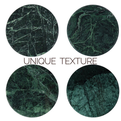 Koville Marble Coaster Set of 4, Round Coasters, 4" Stone Coaster for Drinks Coffee, White Marble Coasters for Coffee Table Home Bar Decor, Heat Resistant, Gift Choice(Green)