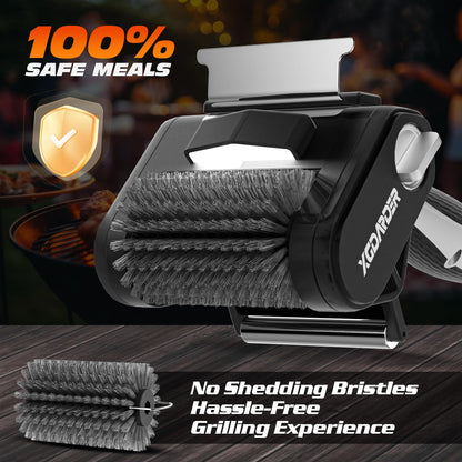 Electric Grill Brush for Outdoor Grill, Rechargeable BBQ Grill Cleaner Stainless Steel Brush with 450RPM Stainless Roller,LED Light, Scraper,Grilling Gifts for Men/Dad