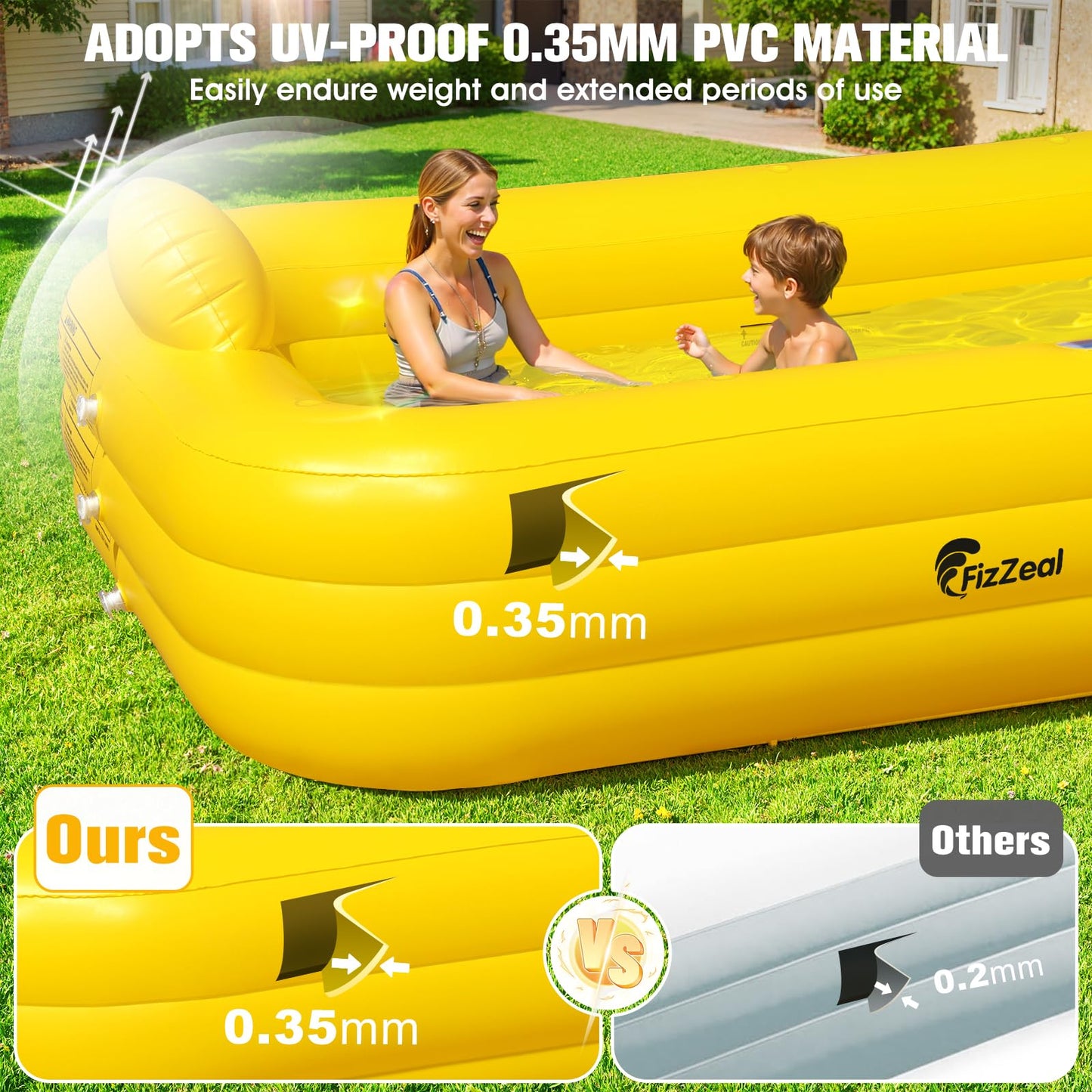 FizZeal Inflatable Pool with Lights,Solar Duck Inflatable Swimming Pool for Kid,Blow Up Pool for Adults,Large Inflatable Kiddie Pool,Durable Thickened Family Inflatable Kid Pool for Backyard 100*63*22
