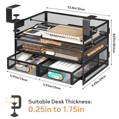 Under Desk Drawer Organizer 3 Layer, Large Under Desk Storage Side Drawers for Home & Office, Drill-Free Clamp-on Installation for Small Space, Spacious Storage for Office Supplies, Papers