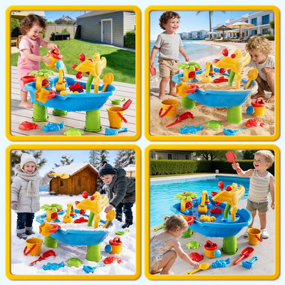 Kids Sand Water Table for Toddlers 1-3 3-5 Years, Outdoor Activity Play Set with Beach Toys, Shovels & Molds, Summer Outdoor Beach Outside Backgard Sensory Toys for Kids Boys Girls 1.5+ Years