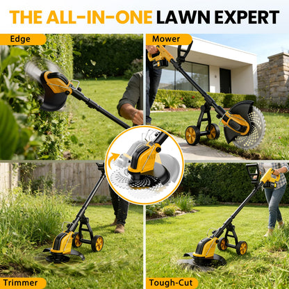 21V 800W Brushless Cordless Weed Wacker, 12 Inch Electric Weed Eater with Wheels, 2×3000mAh Batteries Included & 4 Cutting Blades for Lawn Garden Yard Maintenance