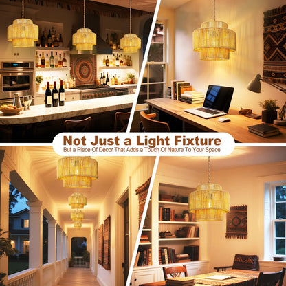 Maliralt Hanging Lamps Rattan Pendant Light - 16.4ft Plug in Cord Hanging Light Fixture Plug Into Wall Outlet Pendant Lighting with On Off Switch for Bedroom Living (Lantern Shade)