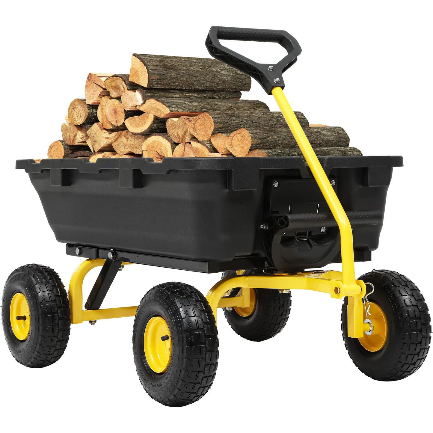 Autodaya 900LB Garden Dump Cart, 2026 Upgraded Heavy Duty Wheelbarrow Cart with 10" Non-Slip Pneumatic Tires & Quick-Release System, 4-Wheel Steel Frame Wagon for Transportation in Yard, Farm, Garden