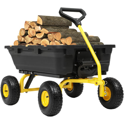 Autodaya 900LB Garden Dump Cart, 2026 Upgraded Heavy Duty Wheelbarrow Cart with 10" Non-Slip Pneumatic Tires & Quick-Release System, 4-Wheel Steel Frame Wagon for Transportation in Yard, Farm, Garden