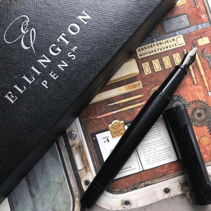 Ellington Pens Luxury Fountain Pen Set - Smooth Medium Nib - Includes 3 Ink Cartridges, Refillable Ink Converter, Gift Box - Fountain Pens For Writing, Calligraphy, Journaling, Sketching (The Stealth)