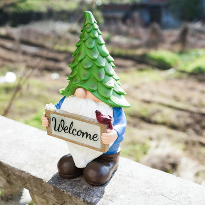 hvfun Large Garden Gnome Statue with Solar Lights, 13.5” Welcome Sign Gnome Outdoor Decor for Yard Lawn Patio, Funny Resin Gnome Sculptures, Gifts for Women Mom Grandma,Garden Decor Ornament