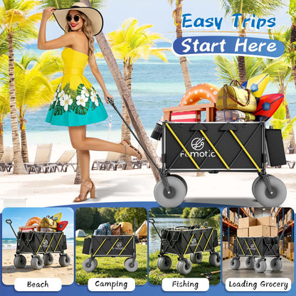 Beach Wagon with Big Wheels for Sand, 10.5" TPU All-Terrain Wheels, Heavy Duty Folding Wagon, 150L Capacity, Adjustable Handle, Collapsible Utility Cart for Beach, Camping, Garden & Outdoor Sports