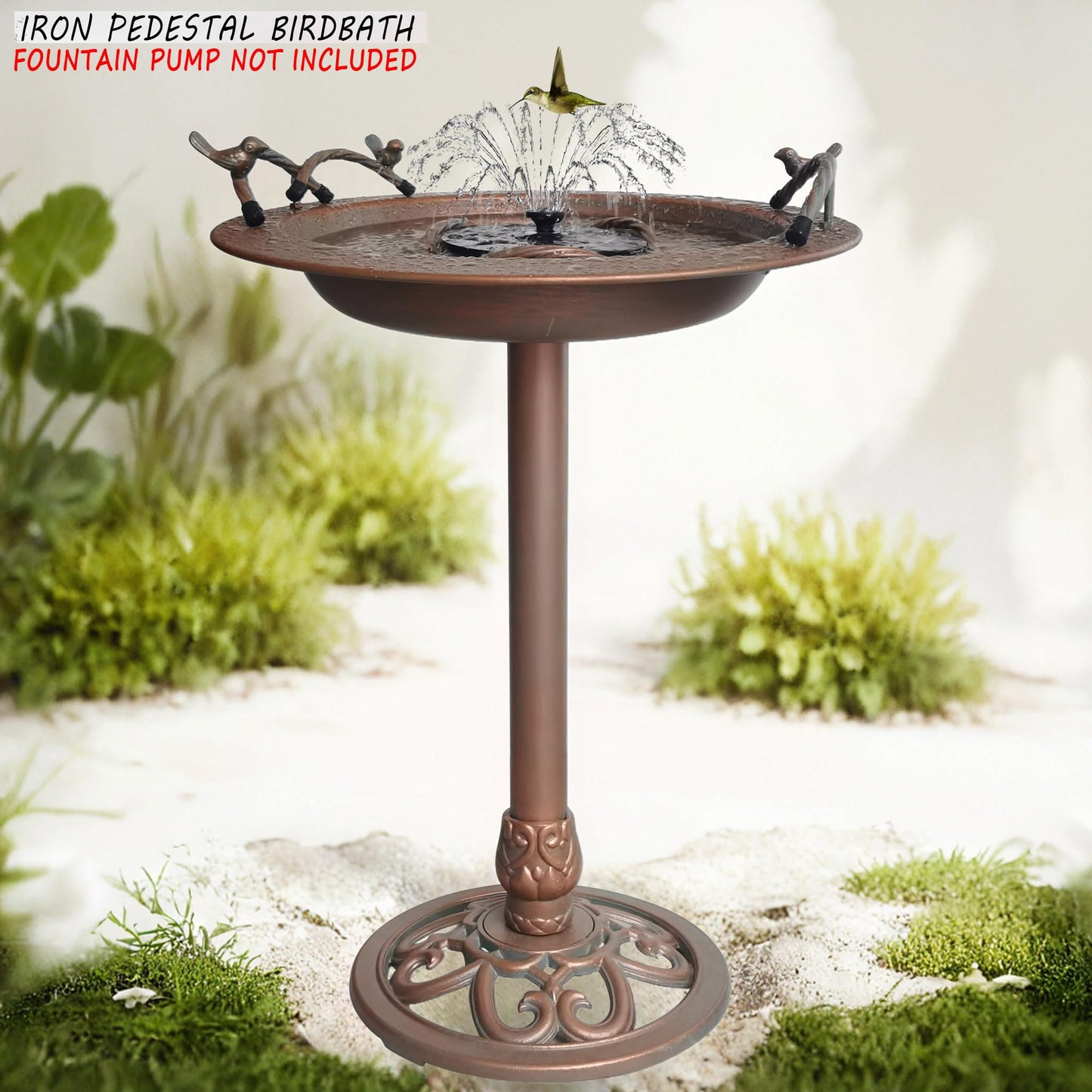 BSTGIFTS Metal Bird Bath - Iron Birdbath 28.5" H, Bird Bath for Water Fountain, Bird Feeder Bowl for Yard Patio Lawn Decor (Fountain Pump not Included)