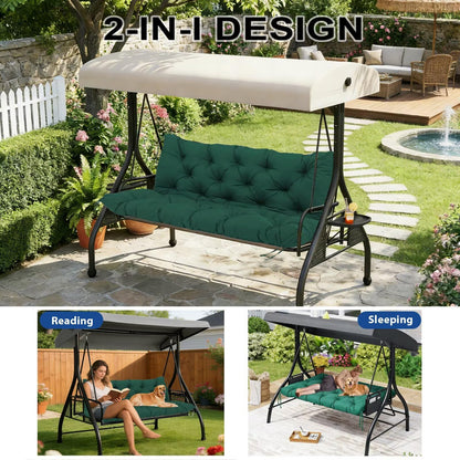HZODJBH Waterproof Porch Swing Cushion Replacement, Thick 2–3 Seat Swing Seat Cushion with Backrest & Ties, Outdoor Bench Cushion for Patio Garden Porch Furniture (Dark Green, 60 x 40in)