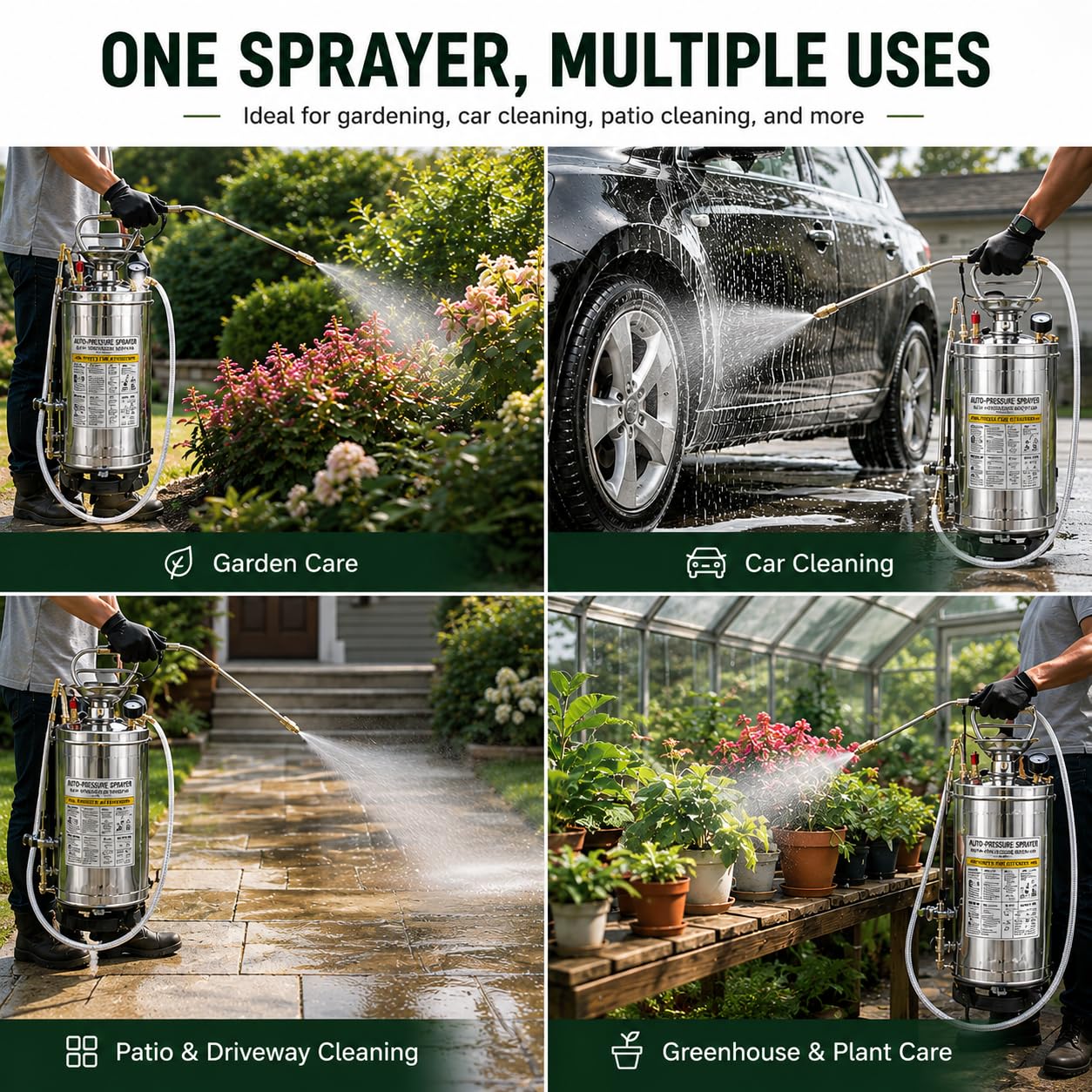 Kweetle 1.5Gal Stainless Steel Pump Up Sprayer Reinforced Hose, Hand Pump Sprayer with Pressure Gauge&Safety Valve, Adjustable Nozzle Suitable for Gardening (1.5 Gallon)