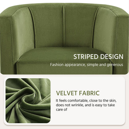 Yaheetech Velvet Accent Chair, Modern and Comfortable Armchairs, Upholstered Barrel Sofa Chair for Living Room Bedroom Waiting Room, Olive Green
