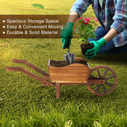 Beeveer Wooden Wagon Flower Planter Cart Garden Planter Box with Wagon Wheels Cart for Home Garden Outdoor Balcony Decorative, Patio Flowers Herbs Vegetables, Brown(Rustic)