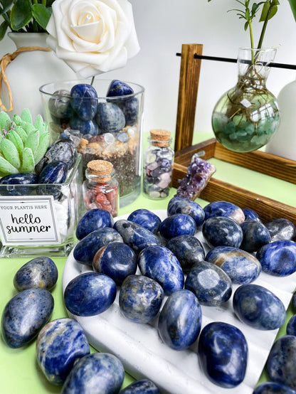 DUQGUHO Blue Sodalite Natural Healing Crystals Stones Set Polished Tumbled Irregular Pebble Stones Rocks 0.45 lbs