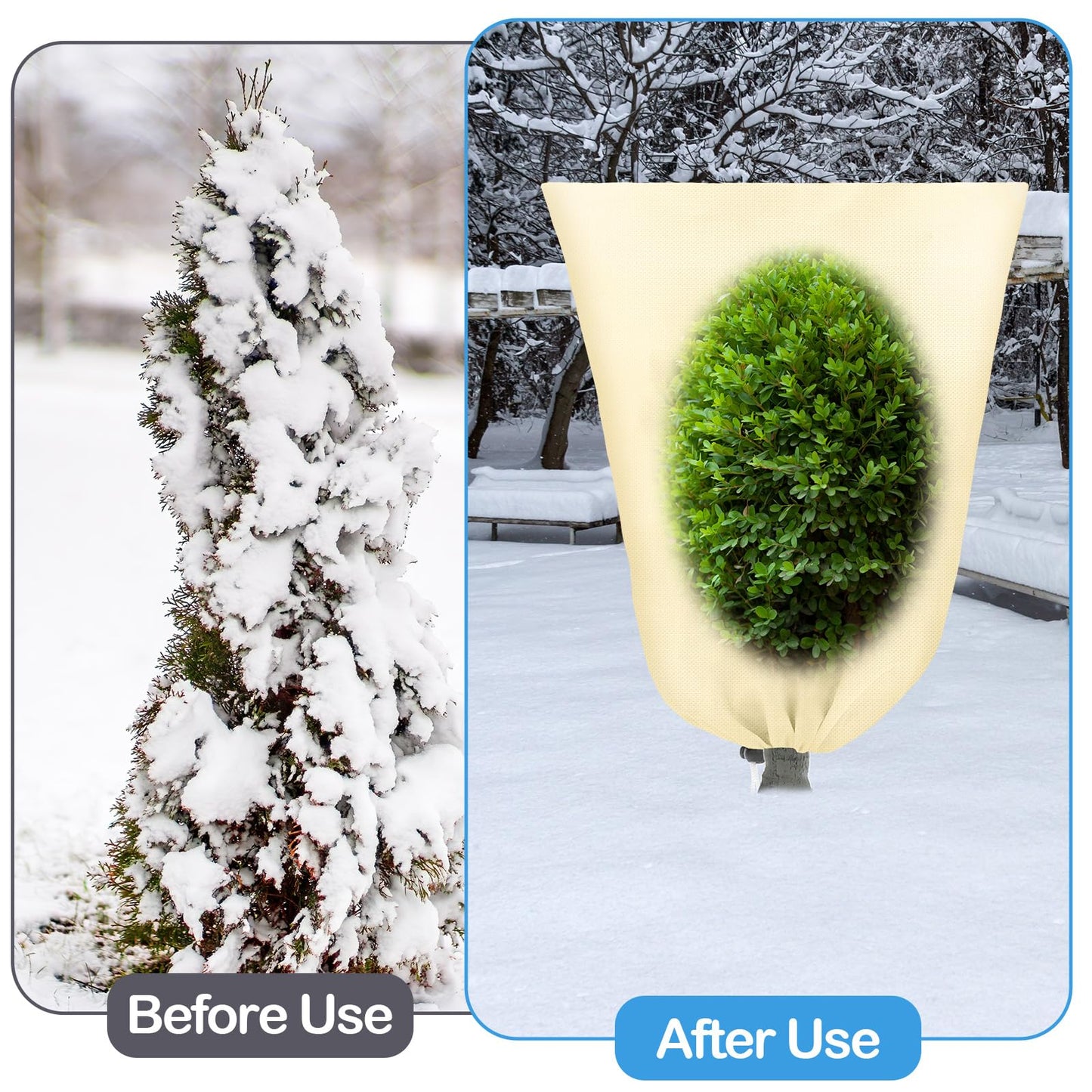Wesnoy 12 Pack Winter Plant Covers Freeze Protection 2 Size 47" x 32" and 24" x 32" Winter Frost Cloths Blankets with Zipper Drawstring Tree Covers for Outdoor Plants Shrubs Potted Trees(Beige)