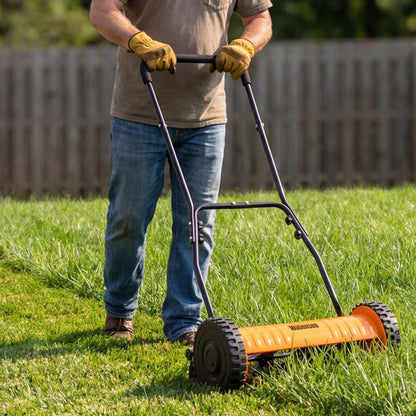 Walensee Push Reel Lawn Mower, 14-Inch 5-Blade Cordless Manual Reel Lawn Mower, Walk-Behind Steel Lawn Mower with 4-Position Cutting Height Adjustment & Sponge Grip