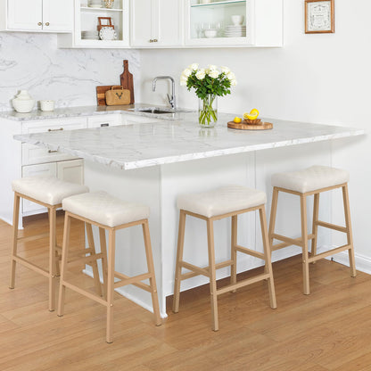 Compsia Counter Height Bar Stools Set of 3, Barstools with Thick PU Leather Saddle Seat & Black Metal Legs, 24 Inches Kitchen Counter Stools, Lvory White