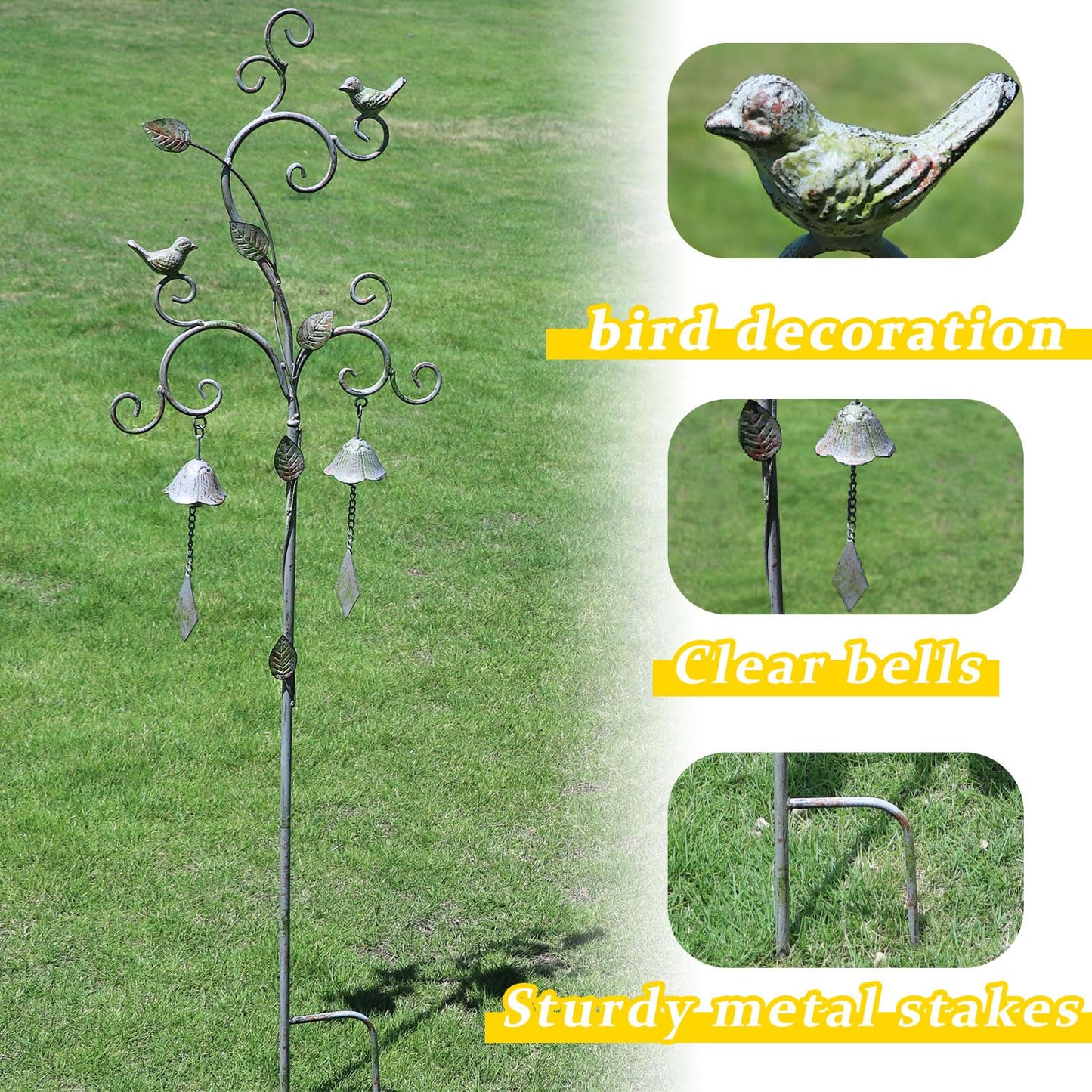 Garden Decor for Outside with Bells,Wind Chime Decorative Outdoor Yard Art, Metal Decorative Garden Stakes for Outside Garden,Flower Beds, Patio.