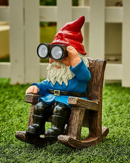 GaloTrek Solar Garden Gnome Statues Resin Gnome Figurines Sitting on Rocking Chair Outdoor Telescope Gnome Gifts for Yard, Patio Decor Gift