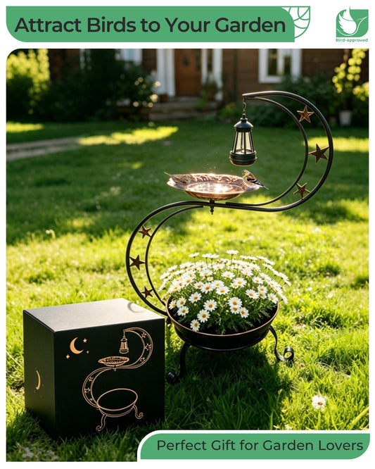 OUISJYER Solar Bird Bath for Outside, Vintage Metal Bath Bowl Standing Birdbaths with Flower Planter for Garden Yard Lawn Decor