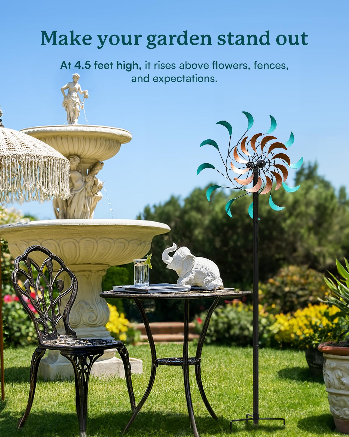 Cyan Oasis Wind Spinners Outdoor - Metal Windmill for Yard, Garden Spinners with Stake, Yard Art, Ideal Lovely Gift for Family Friends(13'' W x 54'' H)