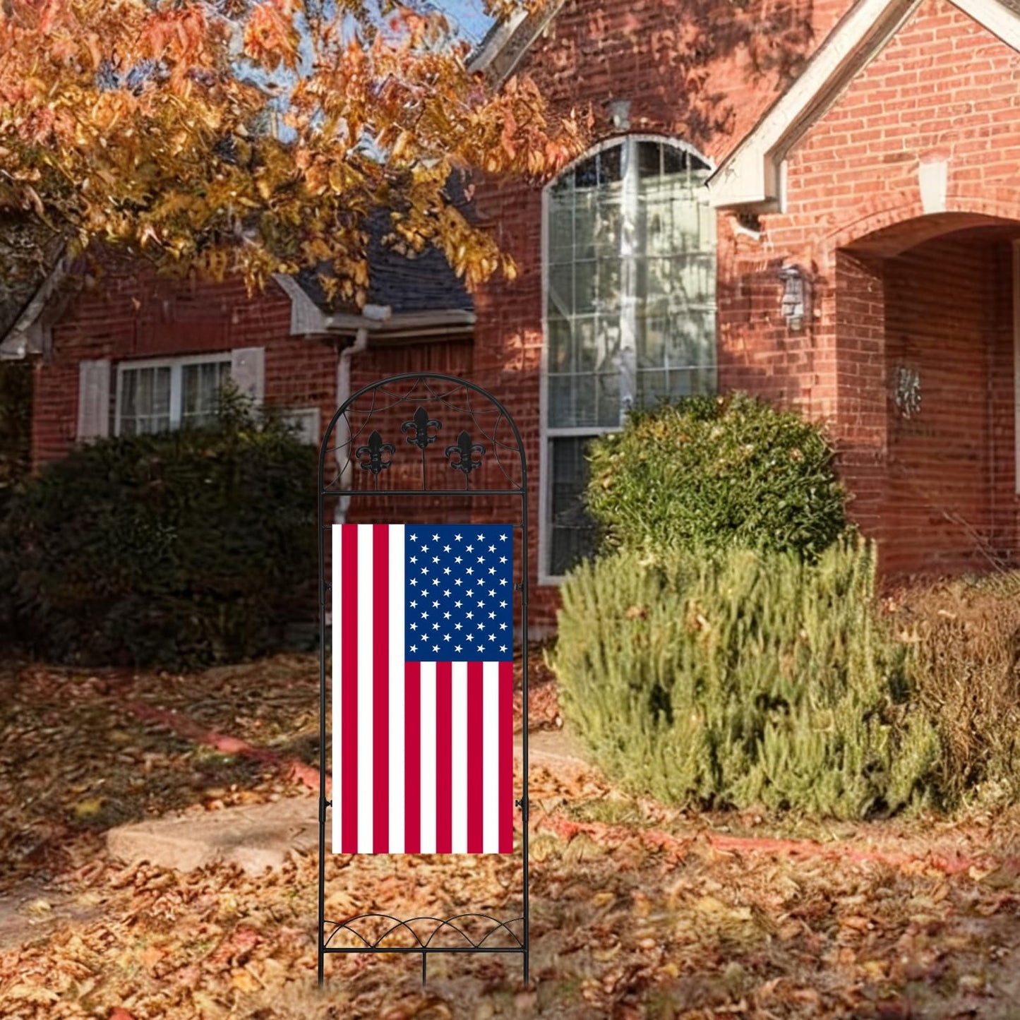 ESTTOP Garden Flag Stand, Metal Yard Flag Holer, Fleur Style Decorative Flag Pole Stake for Outside, Suit for 12 * 24 inch Christmas Garden Flag (Flag Not Include)