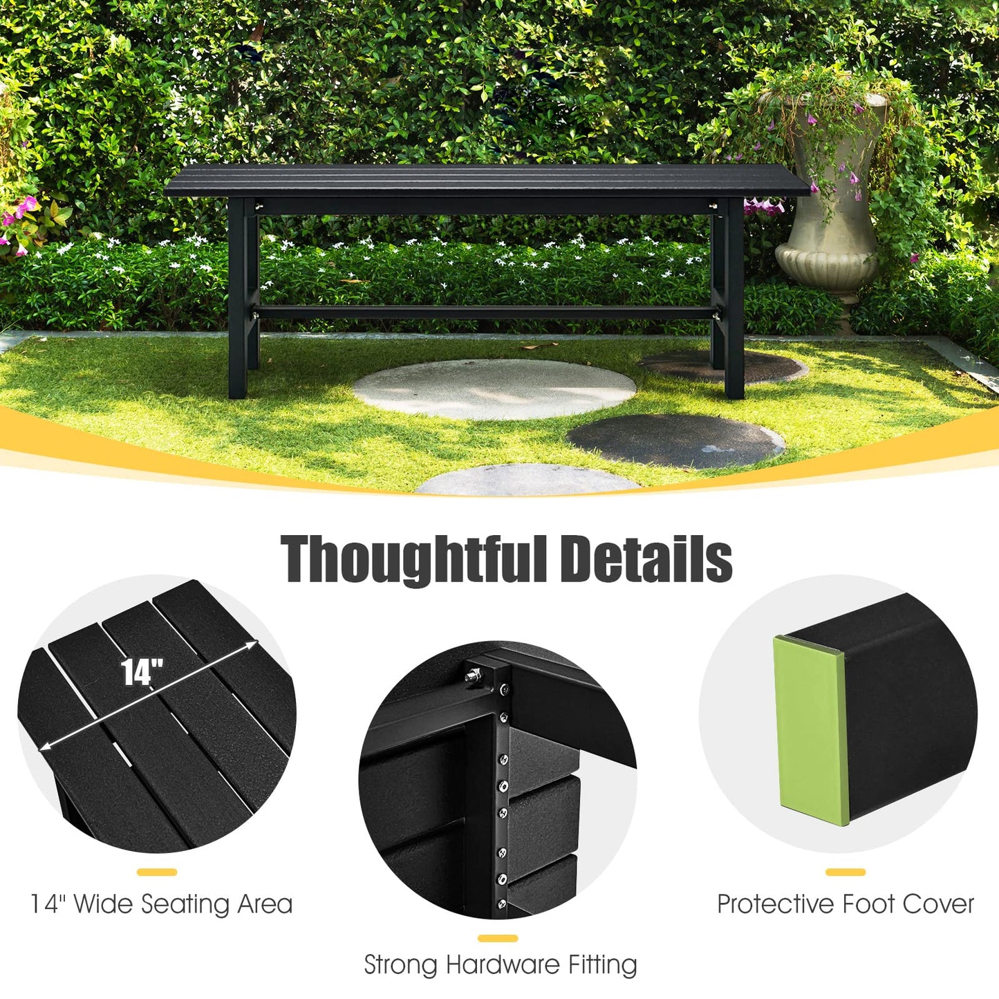 Giantex 2-Person Outdoor Bench Seat - Backless Patio Garden Bench, 47” Weatherproof Outside Chair with Slatted Seat, Metal Frame, 660 LBS Capacity, Dining Bench Chair for Yard, Park, Balcony, Black