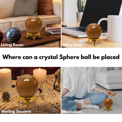 Amazing Gemstone Peach Moonstone Crystal Ball with Stand - 2 Inches Crystal Sphere Meditation Balls for Witchcraft and Decorative Balls