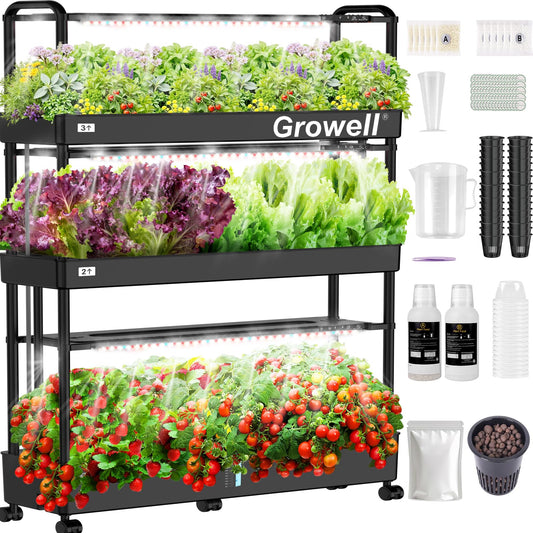 Large Hydroponics Growing System Kit, 48 Pods Vertical Hydroponic Garden, with 48 Large Buckets, 40L Indoor Garden System for Herb Vegetable Fruit, with 2 Light Modes, Auto Circulating Water System