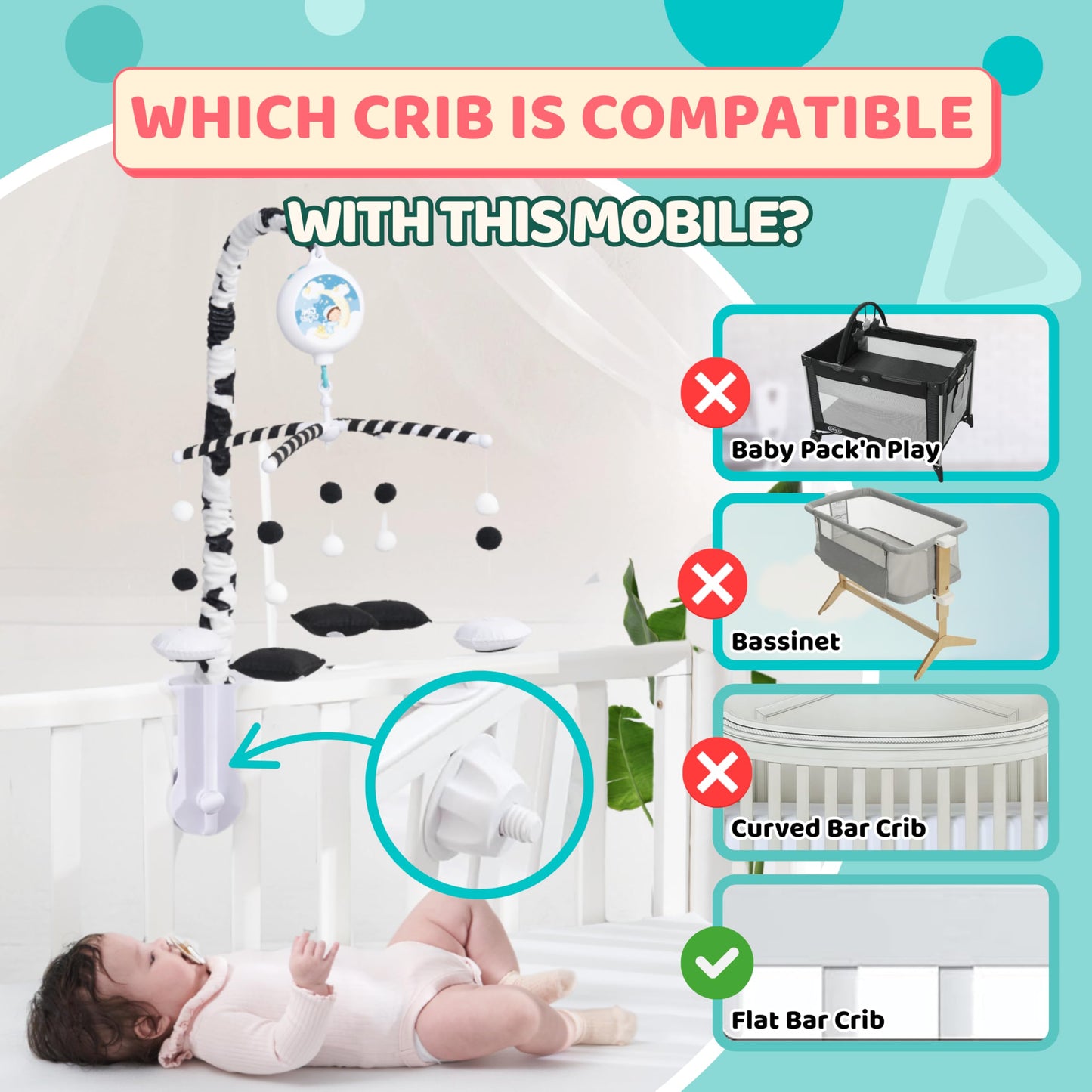 Montessori Mobile Baby for Crib (TINITIGIES) - Black and White Mobile Give Visual Stimulation to Engage Your Newborn - Baby Crib Mobile for Boys & Girls - Baby Mobile for Crib (Animal)