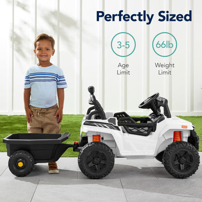 Best Choice Products Kids 12V Electric Ride On UTV Car and Trailer w/Parent Control, LED Lights, 2 Speeds, Bluetooth - White