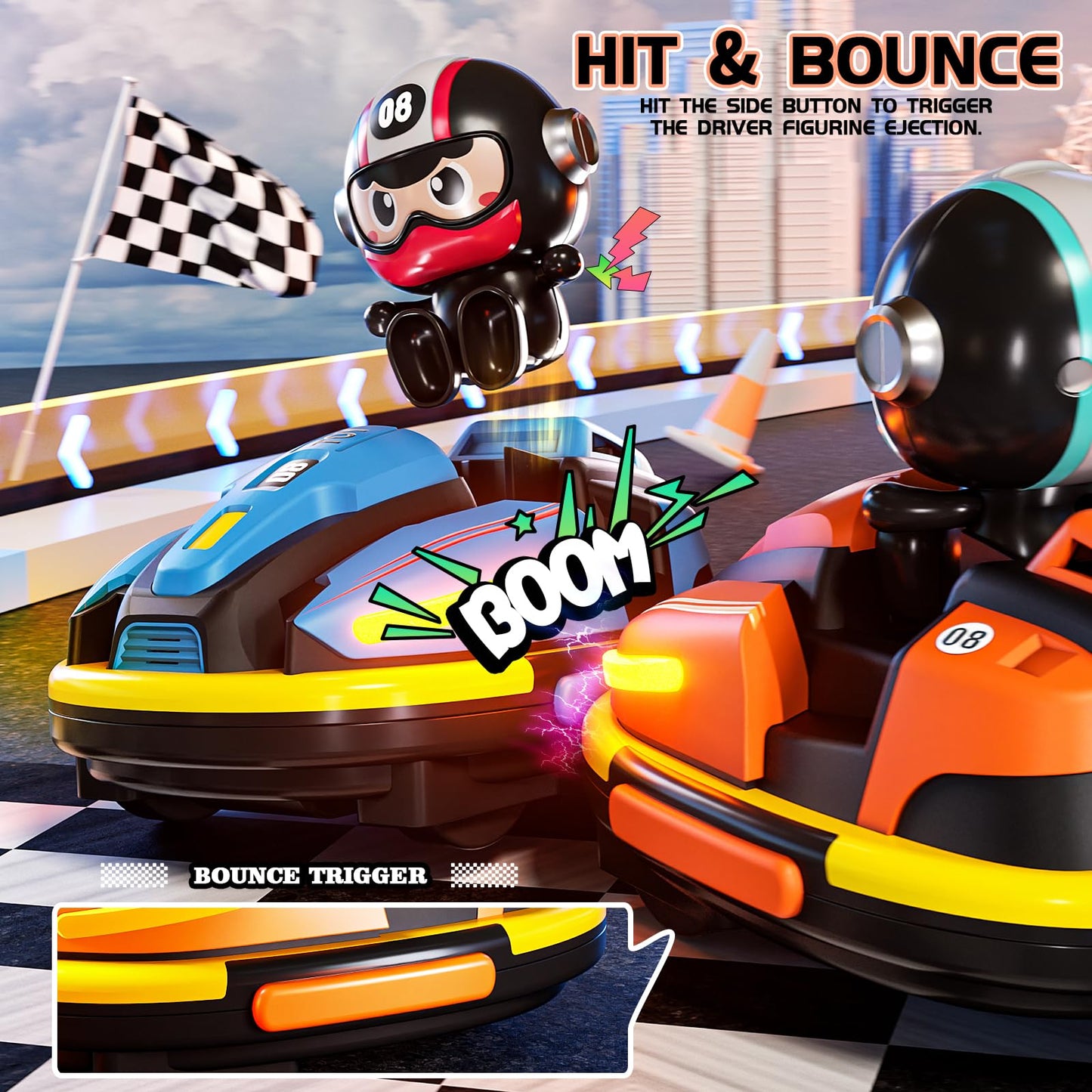 Uregoio RC Bumper Cars Set for 2 Players, 2.4 GHz Remote Control Battle Race Cars With Light & Music, Toys for Toddlers Girls Boys Age 1-5 Years, Christmas Birthday Gift