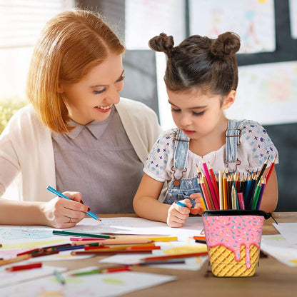 Tezmd Ice Cream Kids Standing Pencil Case Girls Boys Telescopic Stationary Pouch with Zipper Large Capacity Stand up Pen Bag Portable Makeup Holder for Children School Students Office Supplies