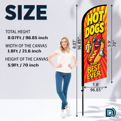 Hot Dog Feather Flag Pole Kit, 8ft Advertising Flags for Food Stands, Restaurants & Outdoor Events