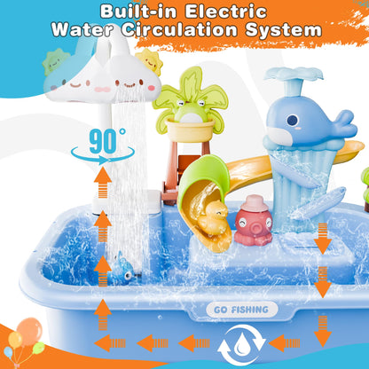 Cosminy 2026 Upgraded Water Table for Toddlers 3+, Water Table for Kids Ages 4-8 with Pump, Play Sink with Running Water, Kitchen Sink for Toddlers, Fishing Game and Outside Sensory Toys (Blue)