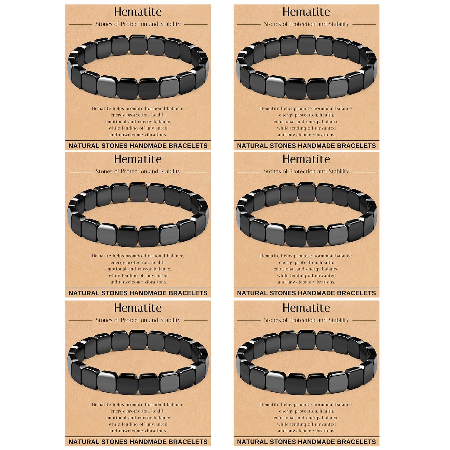 FINZOR 6Pcs Hematite Bracelet for Men Large Size Natural Stones Handmade Bracelets - Reignites Masculine Energy Male Healing Beaded Bracelets for Men Inspirational Easter Gifts A