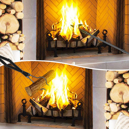 FEED GARDEN 32 Inch Fireplace Poker and 26 Inch Fireplace Tongs Set for Fire Pit Fireplace Tools Accessories Log Grabber Set For Camping Wood Stove Patio Campfire Picnic Indoor Outdoor